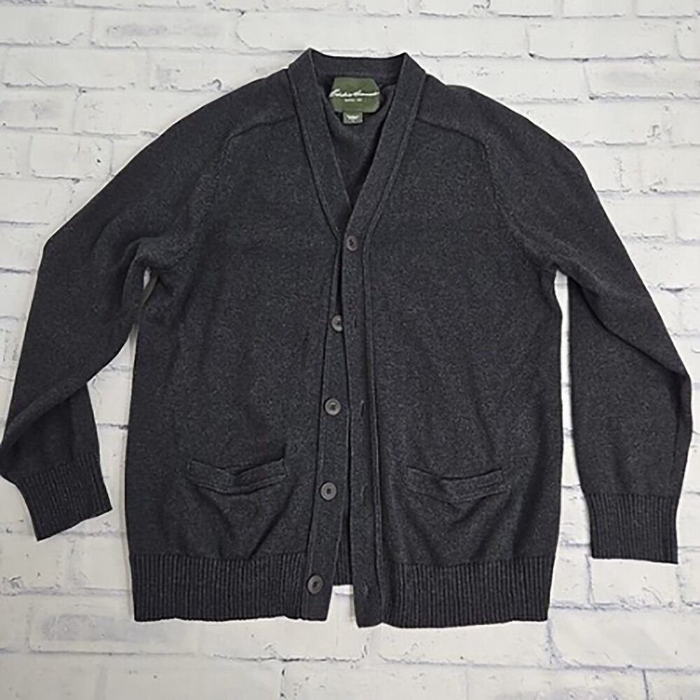 Eddie Bauer Mens Cashmere Blend Gray Cardigan Sweater - Large